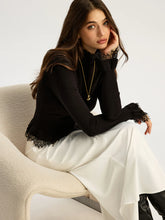 Lace Trim Mock Neck Knit Top